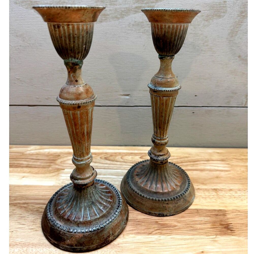 Vintage Solid Brass Candlesticks 9 1/4" Tall Neoclassical Style with Patina